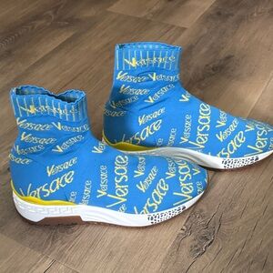 Versace light Blue Hercules Logomania Woman’s Sock Sneakers